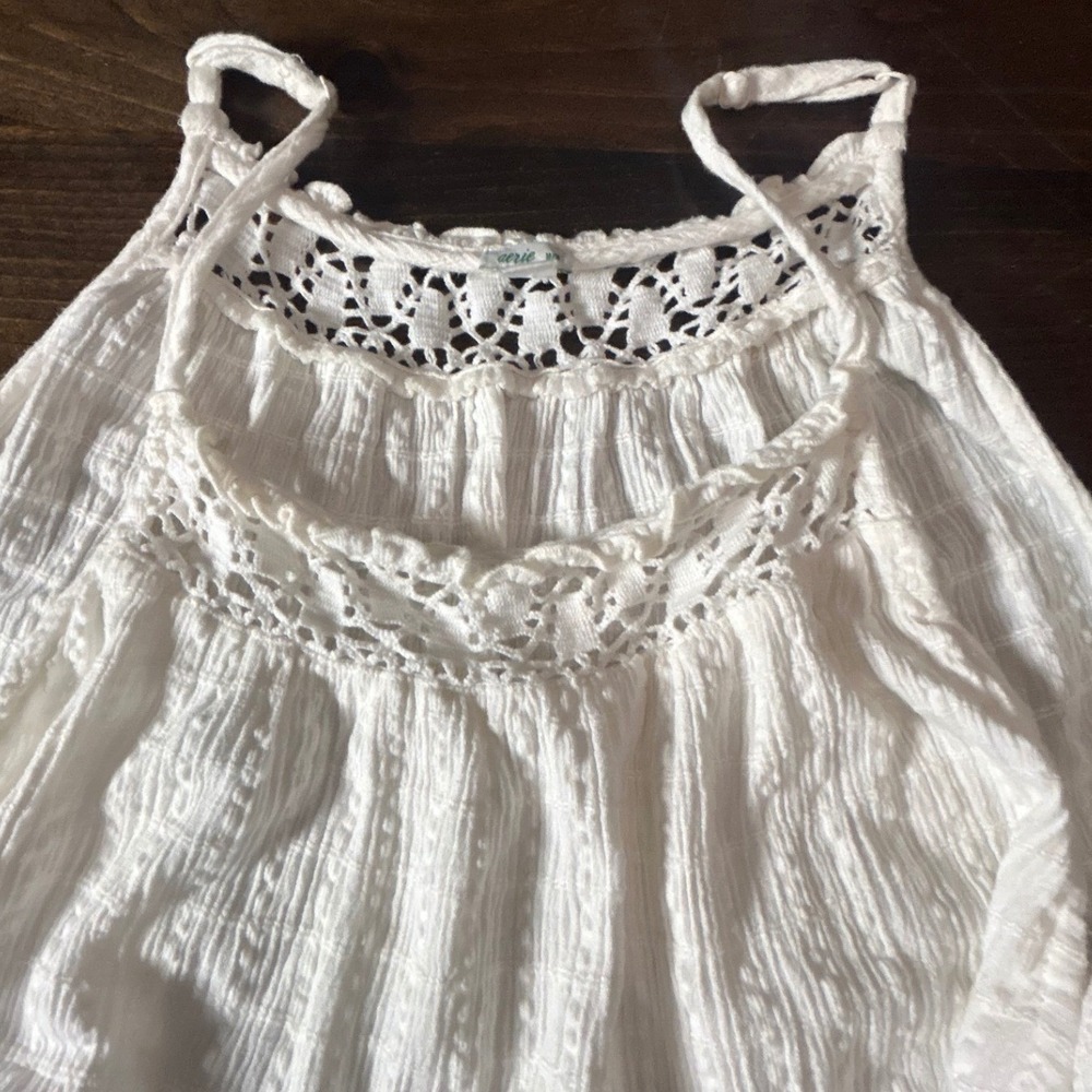 Aerie Tank Top Medium White Boho Crochet Lace Tassel Tiered Gauze Open Sides - Picture 3 of 6